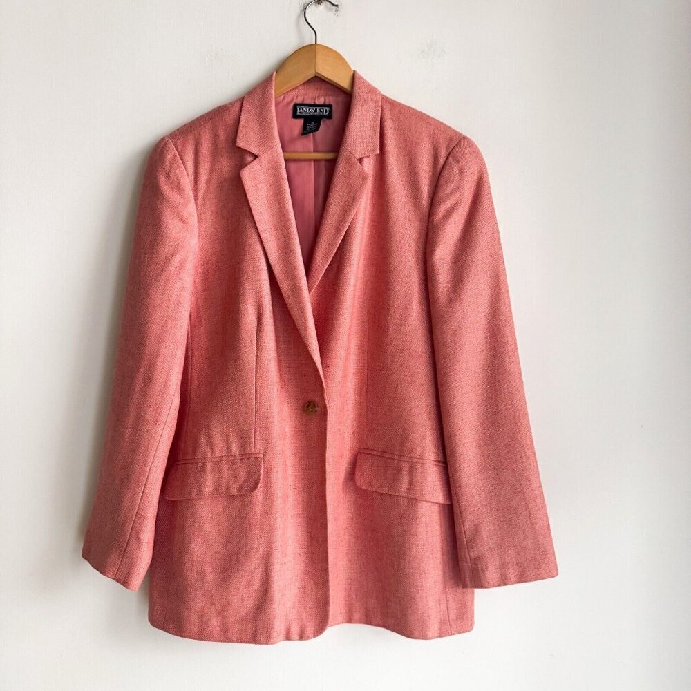 Land's End Pink Classic Silk Wool and Linen Blend Blazer 12